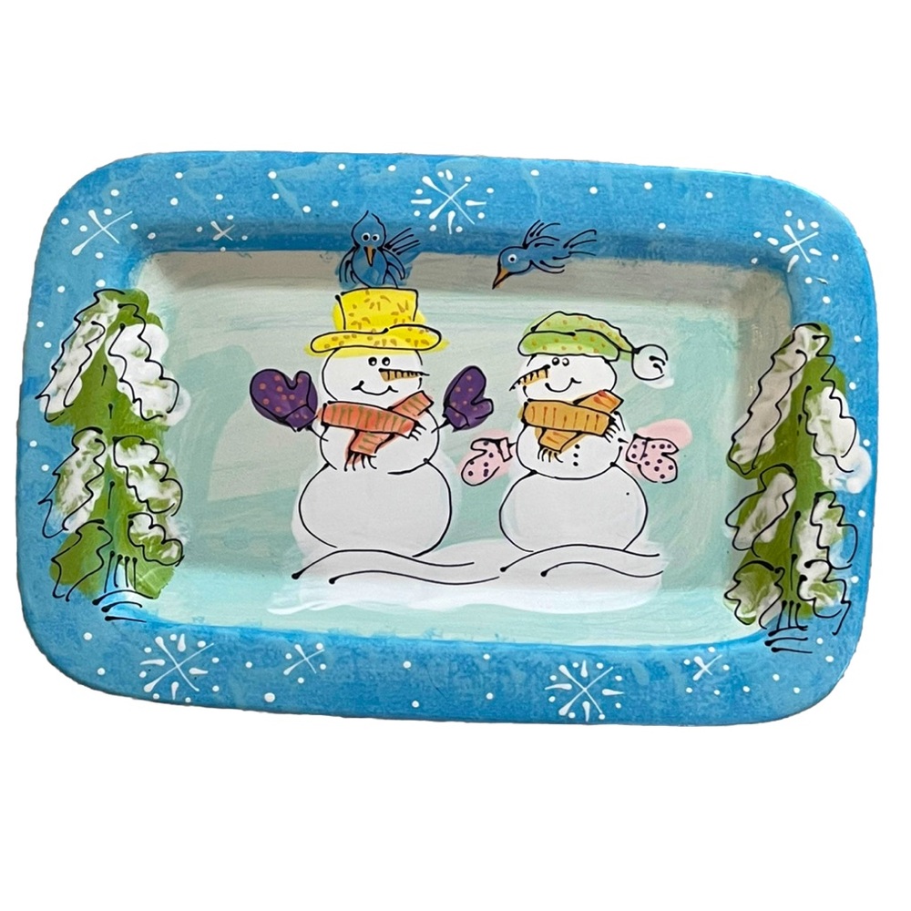 Snowmen Serving Tray Art Pottery By Artables Canada Holiday Tray, snowmen Decor